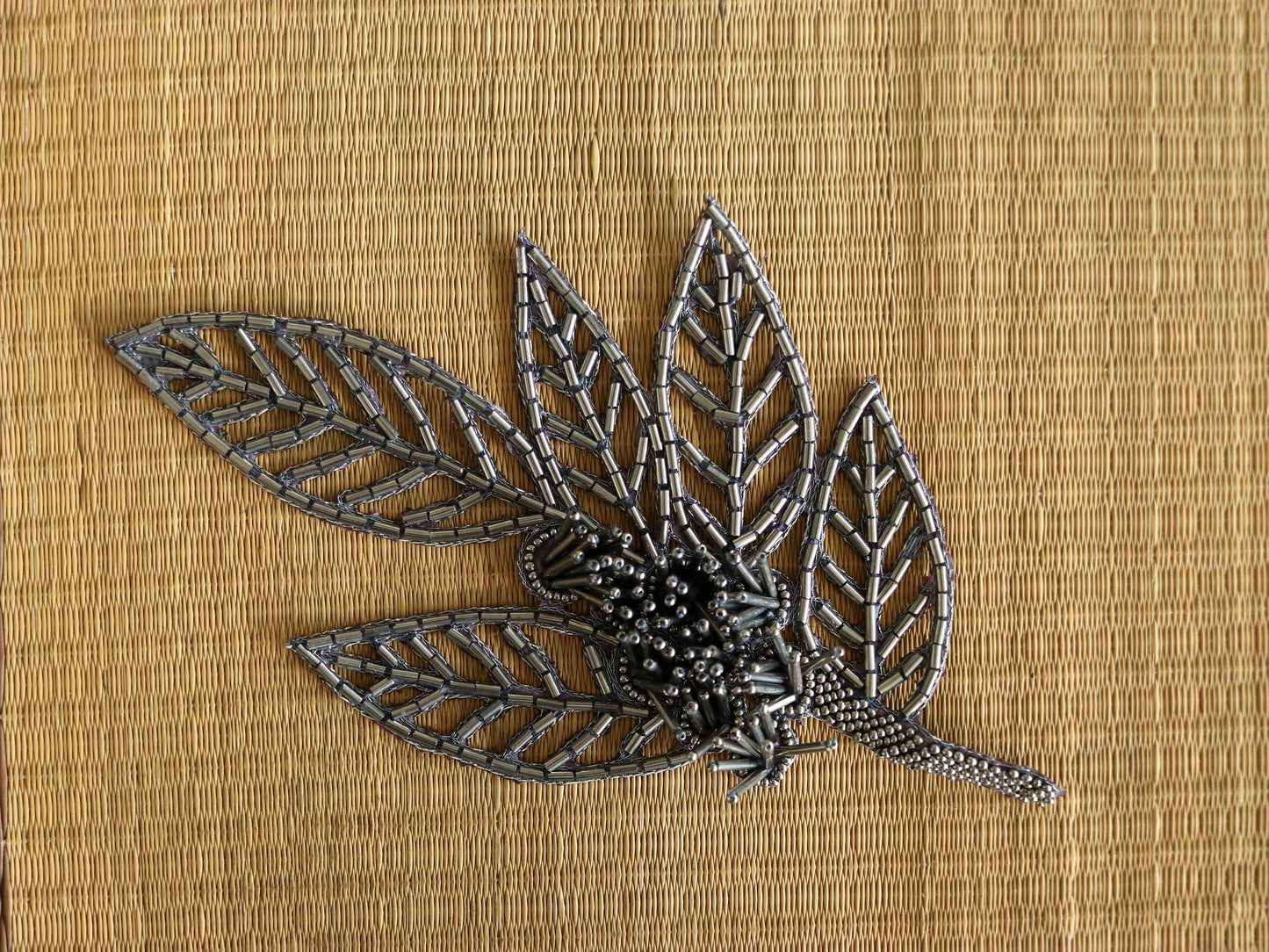 Silver Leaf Cutwork Embroidered Patch,Handmade Old Silver Beaded Leaf Applique, Silver Cutwork Patch,DIY Costume Dress Patch