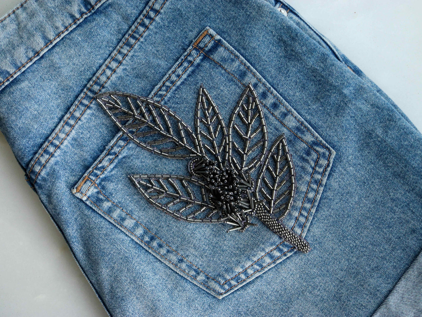 Silver Leaf Cutwork Embroidered Patch,Handmade Old Silver Beaded Leaf Applique, Silver Cutwork Patch,DIY Costume Dress Patch