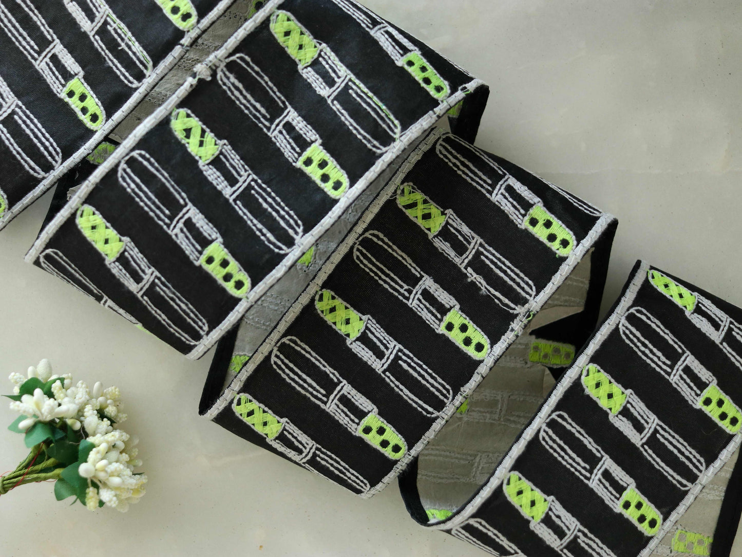 Quirky Lipstick Embroidered Trim,Boho Make-up Embroidered Lace,Black Green Playful Indian Saree Border,Price/mtr