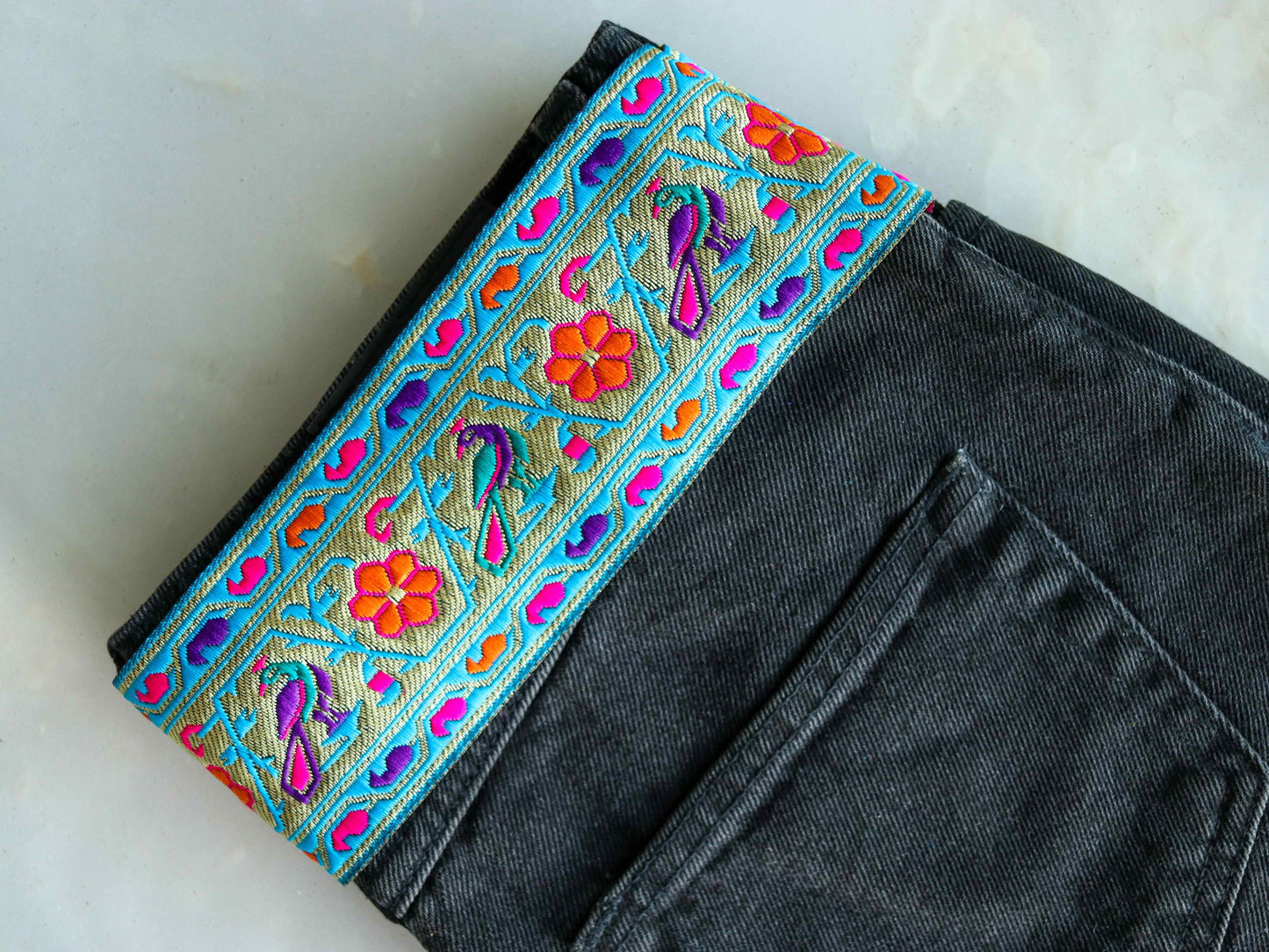 Blue Peacock Banarasi Floral Trim, Blue Purple Red Gold Brocade Border, Indian Brocade Lace, Designer Blue Bird Saree Border, Price/mtr, CL