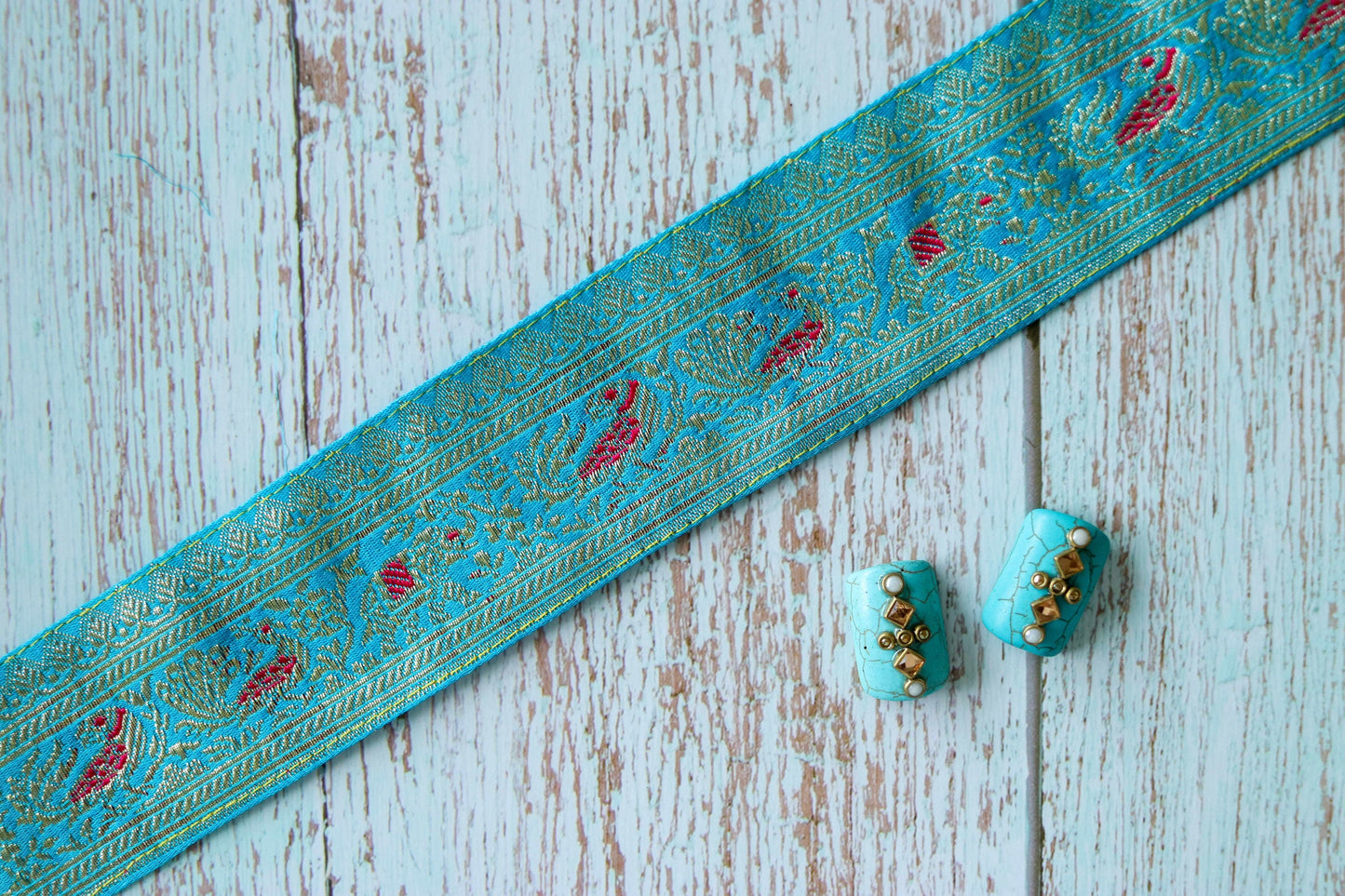 Blue Peacock Elephant Banarasi Trim,Handmade Banarasi Border,Indian Brocade Lace,Designer Bird Blue Saree Border,Price/mtr