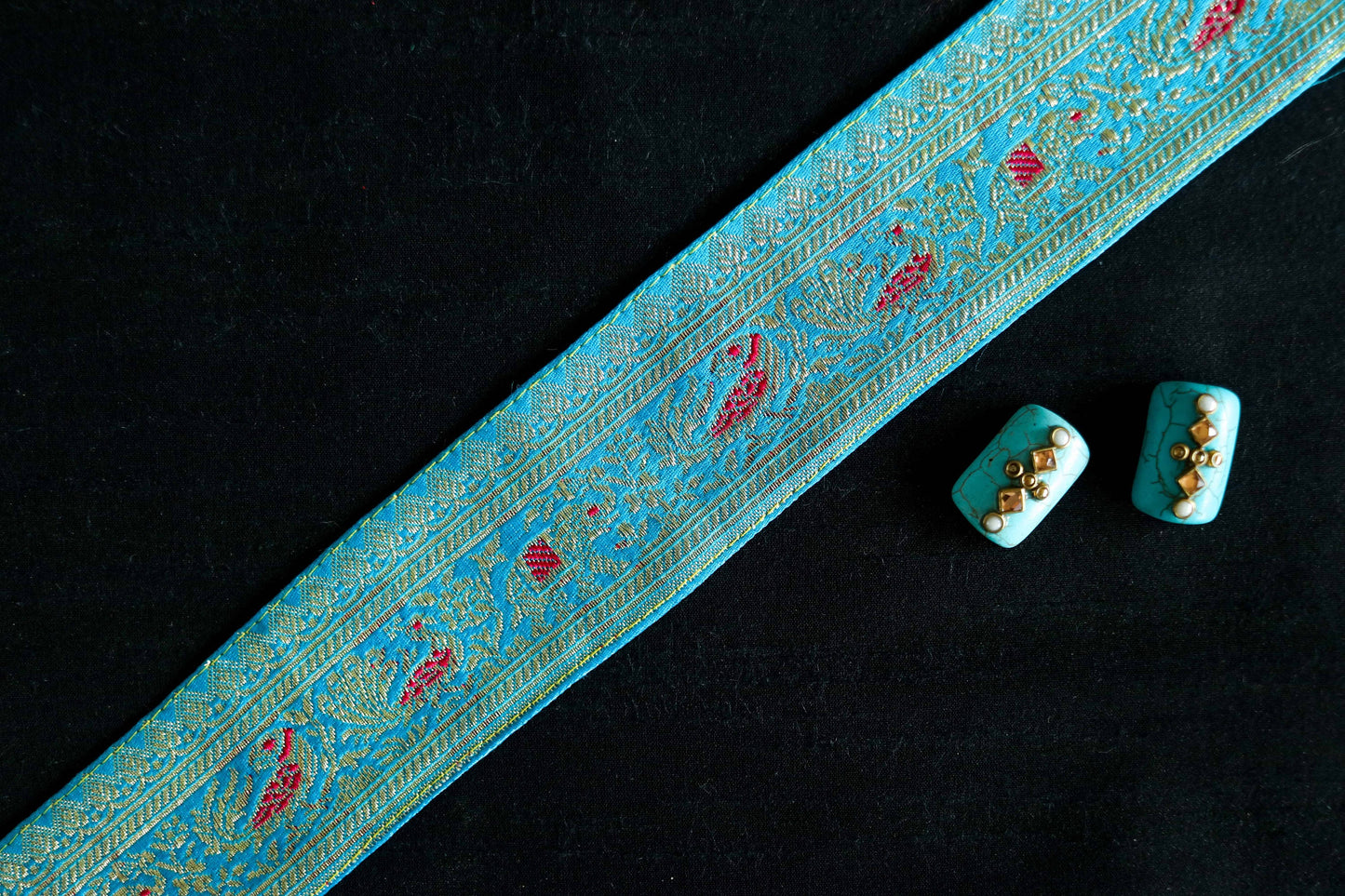 Blue Peacock Elephant Banarasi Trim,Handmade Banarasi Border,Indian Brocade Lace,Designer Bird Blue Saree Border,Price/mtr