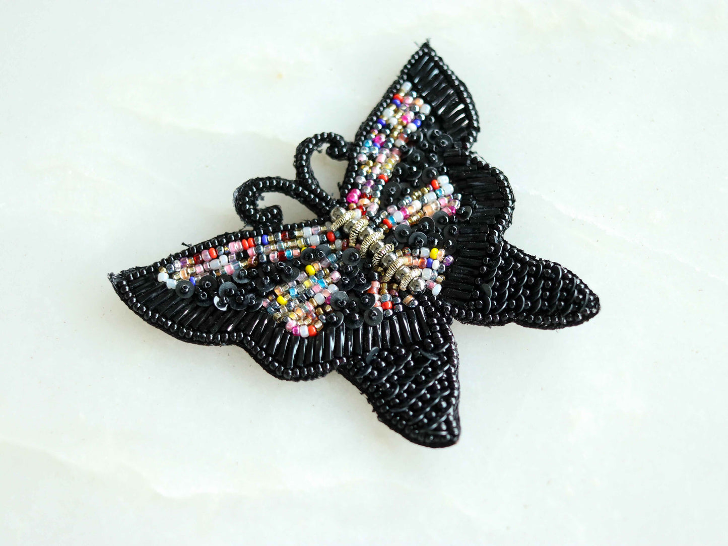 Black Butterfly Beaded Patch,Handmade Embroidered Black Insect Applique, Boho Quirky Butterfly Patch,DIY Patch