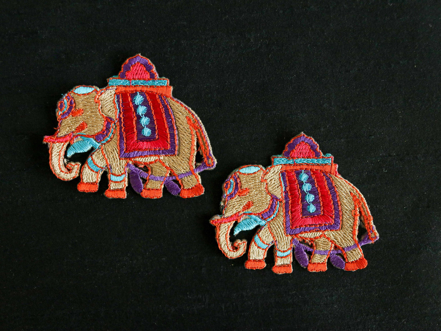 Beige Orange Elephant Embroidered Patch,Handmade embroidered applique,Small Elephant Patch,DIY Animal Denim Patch,Sew on applique