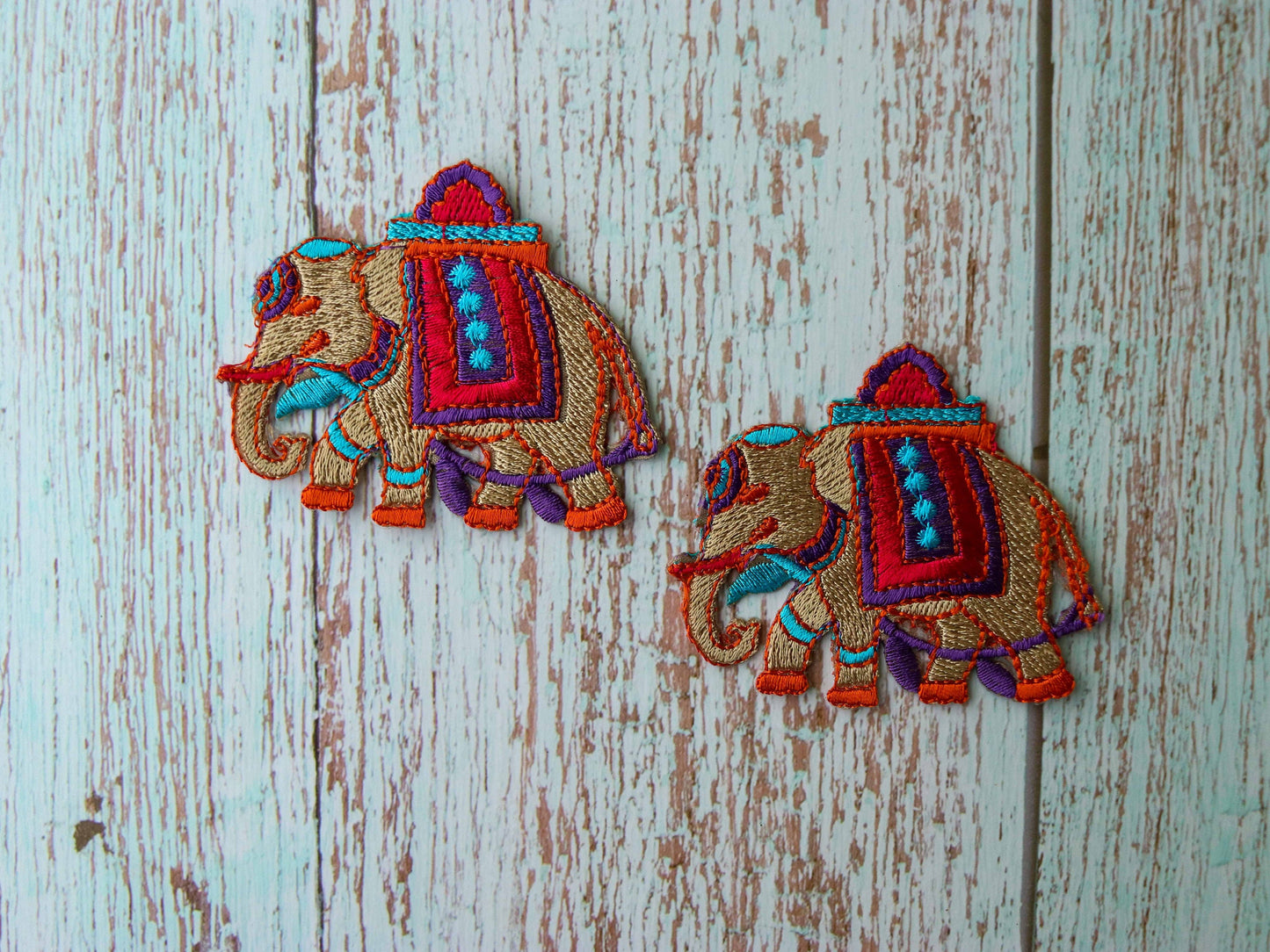 Beige Orange Elephant Embroidered Patch,Handmade embroidered applique,Small Elephant Patch,DIY Animal Denim Patch,Sew on applique