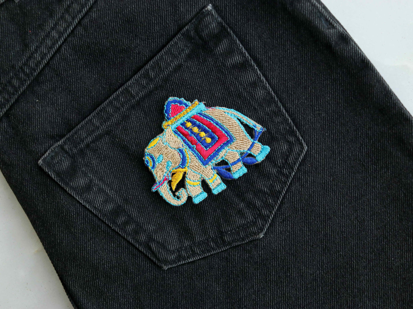 Beige Blue Elephant Embroidered Patch,Handmade embroidered applique,Small Elephant Patch,DIY Animal Denim Patch,Sew on applique