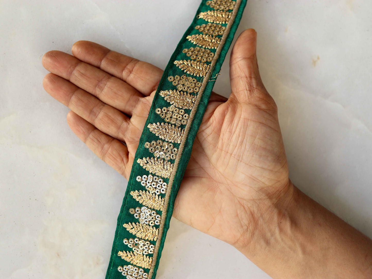 Green Gold Triangle Embroidered Trim,Indian Sequin Border,Black Sequin Lace,Bridal Trim,Fabric Trim,Saree Border,Christmas SupplyPrice/mtr