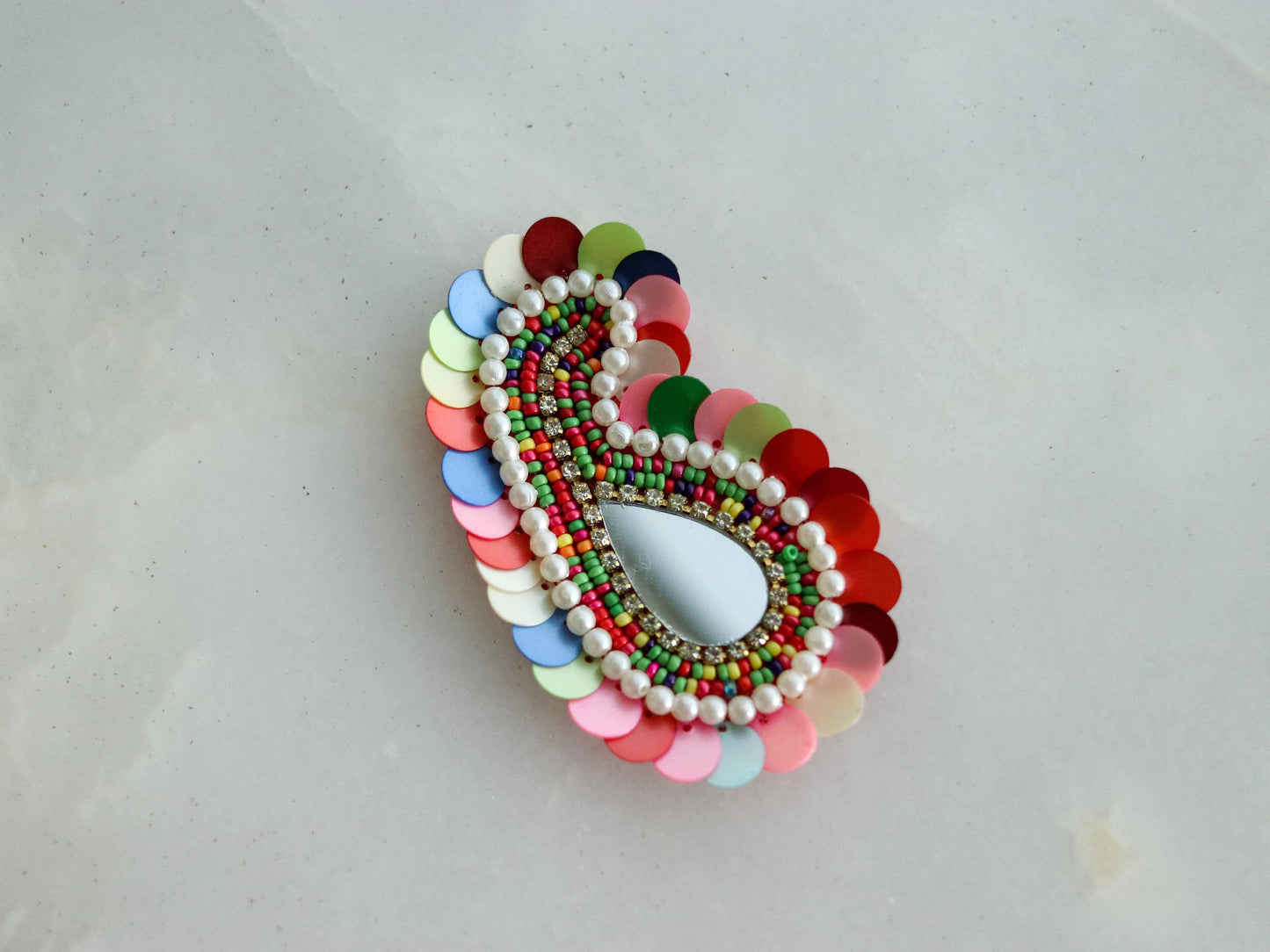 Multicolour Sequin Beaded Paisley Patch,Handmade Pastel Colour Sequin Mirror Applique, Boho Quirky Patch,DIY Patch