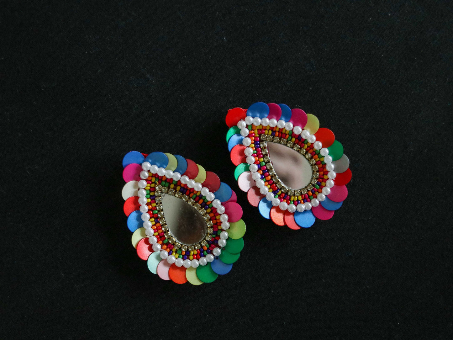 Multicolour Sequin Beaded Teardrop Patch,Handmade Pastel Colour Sequin Mirror Applique, Boho Quirky Leaf Paan Patch,DIY Patch