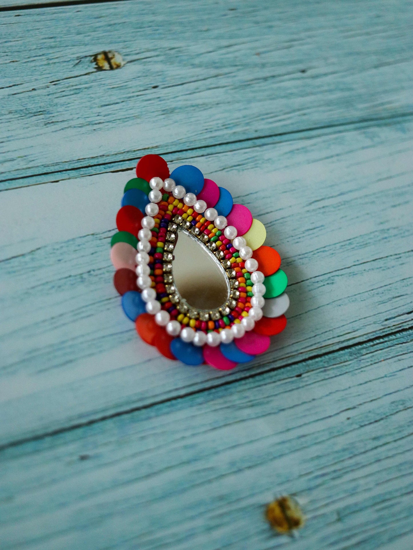 Multicolour Sequin Beaded Teardrop Patch,Handmade Pastel Colour Sequin Mirror Applique, Boho Quirky Leaf Paan Patch,DIY Patch