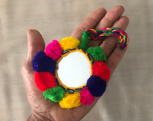 Boho Multicolour Pompom Mirror Tassel,Handmade Latkan, Rainbow Tufted Tassel,Quirky Kitschy Indian Tribal Charm,Christmas Tree Supply