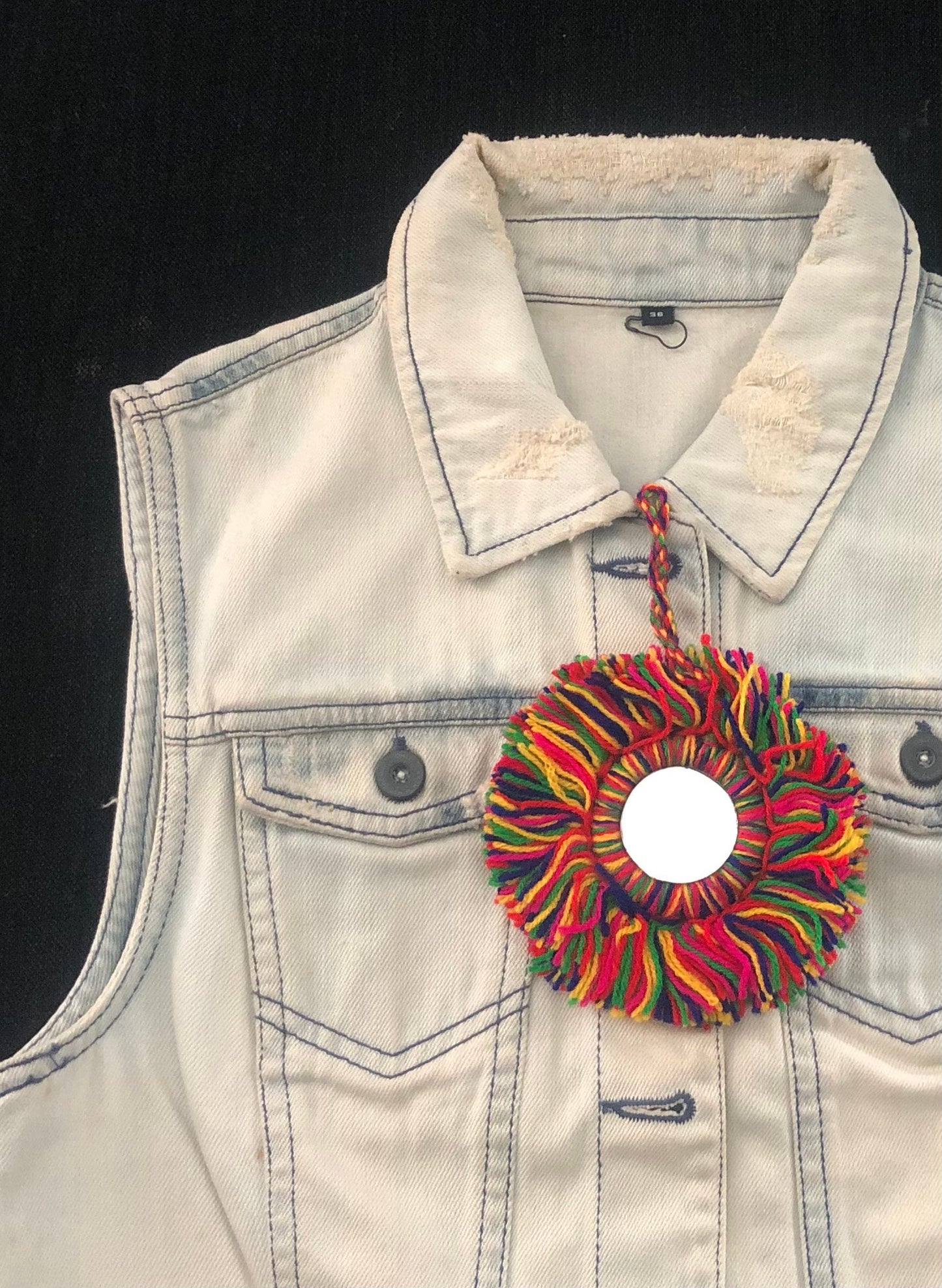 Boho Multicolour Round Mirror Tassel,Handmade Latkan, Rainbow Woollen Tufted Tassel,Quirky Kitschy Indian Tribal Charm,Christmas Tree Supply