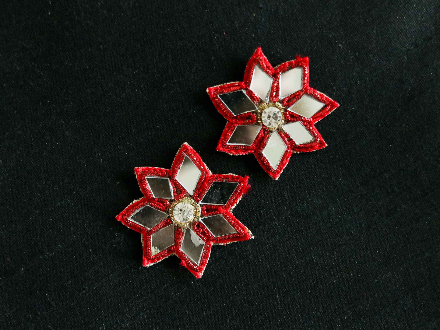 Red mirror floral embroidered patch,Handmade floral mirror applique, Red zari butti floral patch,DIY Patch, 2 pieces