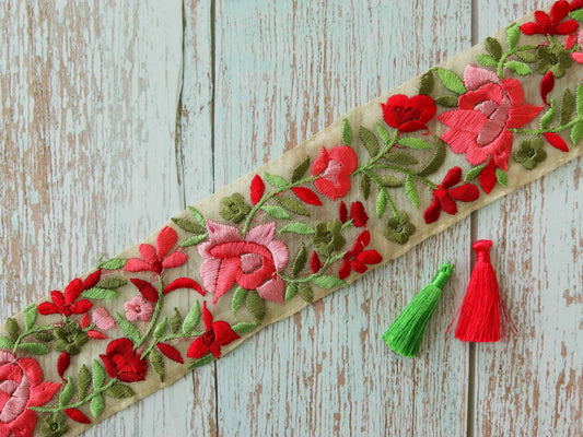 Pink Pastel Floral Embroidered Trim,Indian Fabric Embroidered Border,Pink Tissue Lace,Parsi Embroidery Border,Floral Saree Border,Price/mtr