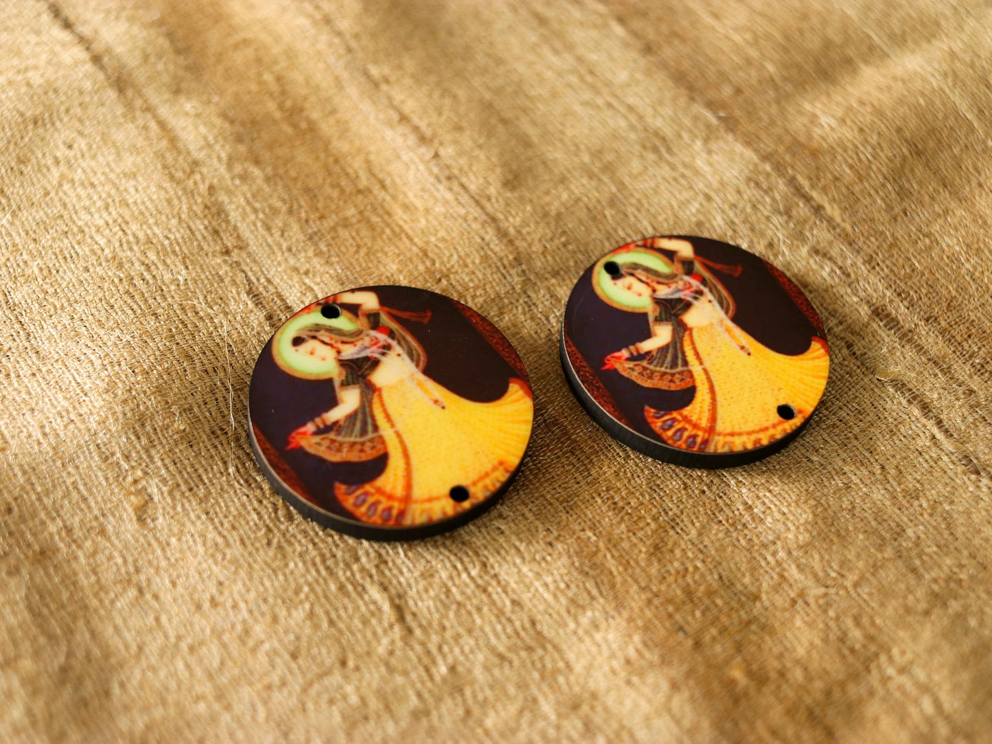 Indian Princess Digital Print Buttons,Royal Print Button, Dancing Princess Print Charm,Indian Jewellery Charm,Exotic Boho Buttons,2 pcs