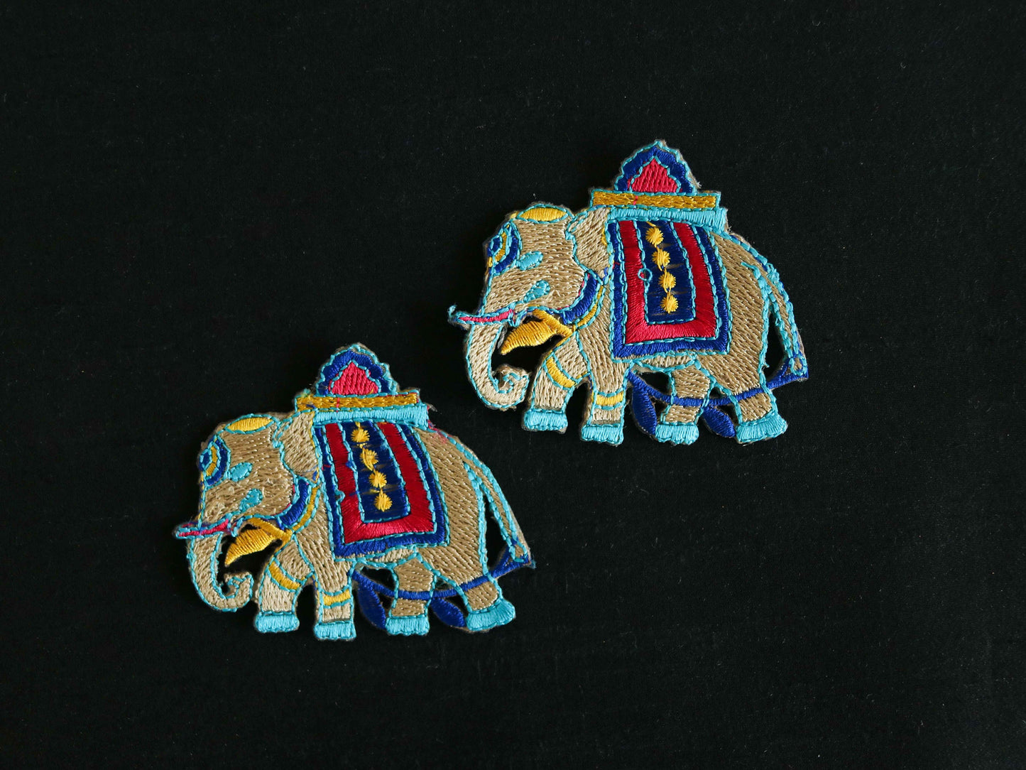 Beige Blue Elephant Embroidered Patch,Handmade embroidered applique,Small Elephant Patch,DIY Animal Denim Patch,Sew on applique