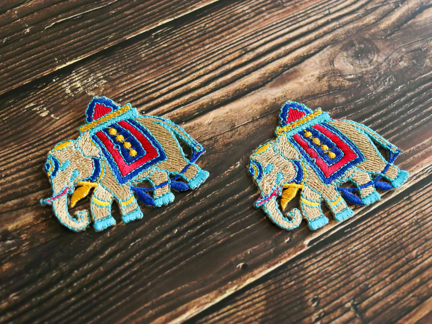 Beige Blue Elephant Embroidered Patch,Handmade embroidered applique,Small Elephant Patch,DIY Animal Denim Patch,Sew on applique