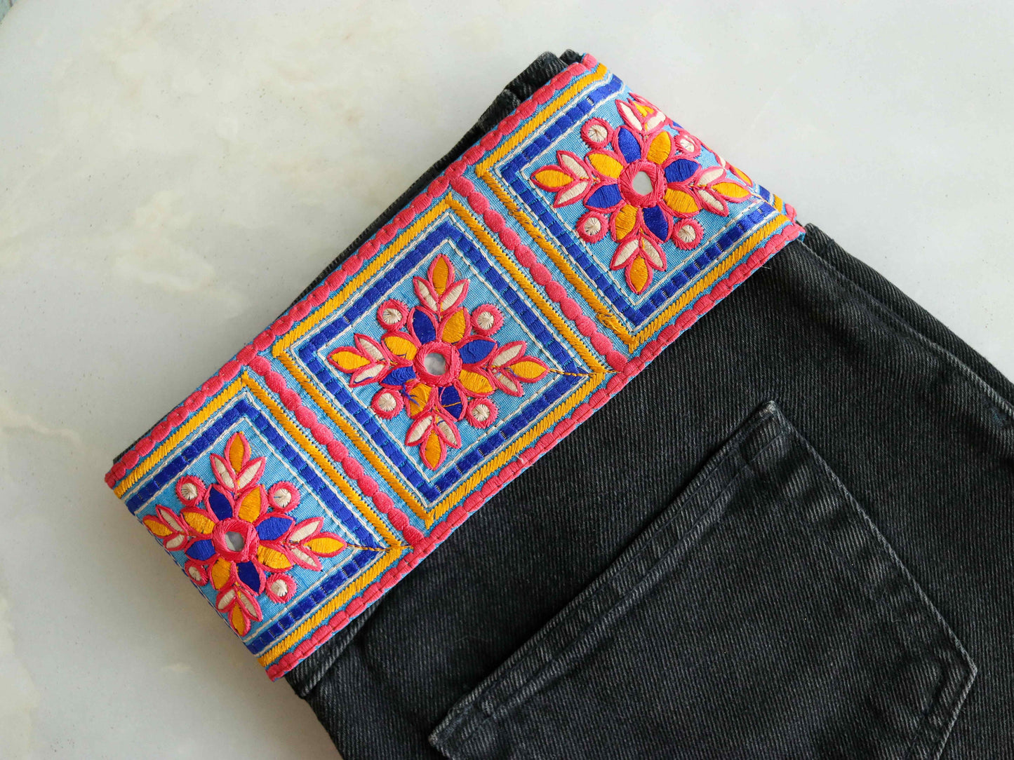 Pink Blue Floral Phulkari Trim,Embroidered Indian Border,Square Patchwork Pink Blue Lace,Boho Hippie Phulkari Saree Border,Price/mtr