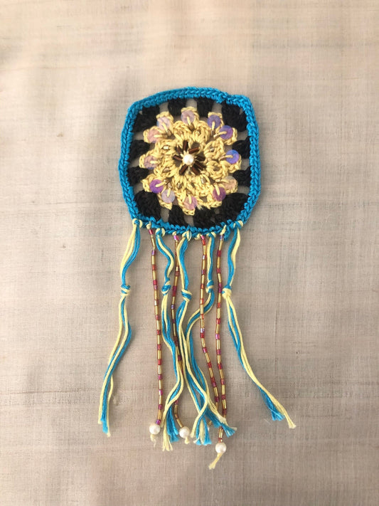 Boho Crochet Beaded Tassel,Handmade Latkan, Black Blue Woollen Tassel,Quirky Kitschy Indian Tribal Charm,Christmas Tree Supply