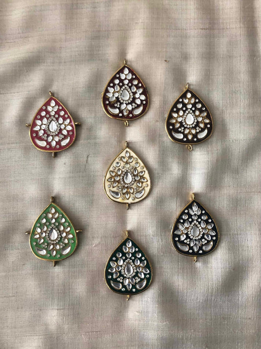 Teardrop Kundan Enamel Buttons,Indian Meenakari Kurta Button,Pink Red Black Green Charm,Indian Jewellery, Paasa Latkan Sherwani Button