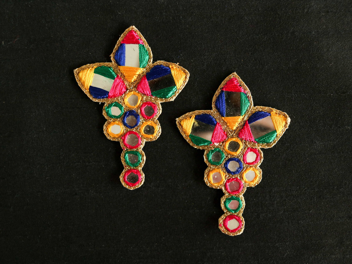 Multicolour Kutchi Mirror Embroidered Patch,Handmade Mirror Sequin Applique, Vibrant Boho Tribal Banjara Mirror Embroidery Patch,2 pcs