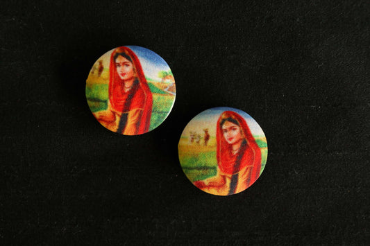 Indian Girl Printed Fabric Button,Handmade Digital Print Button Charm,Human Print Button,Sherwani Kurta Button,Tribal Button,2 pcs