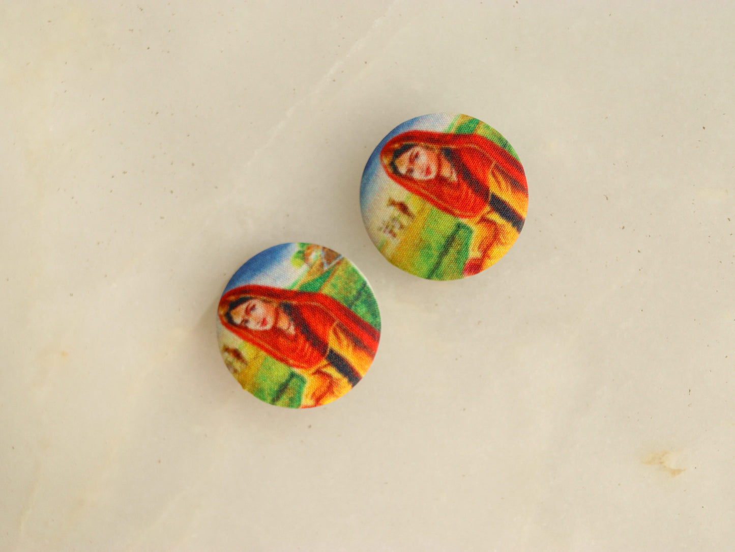 Indian Girl Printed Fabric Button,Handmade Digital Print Button Charm,Human Print Button,Sherwani Kurta Button,Tribal Button,2 pcs