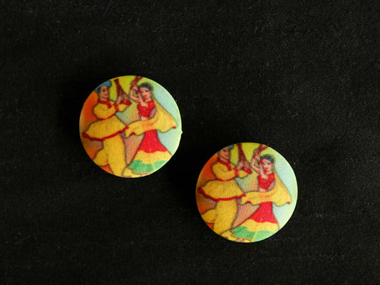 Indian Couple Printed Fabric Button,Handmade Digital Print Button Charm,Dancing Couple Button,Sherwani Kurta Button,Tribal Button,2 pcs