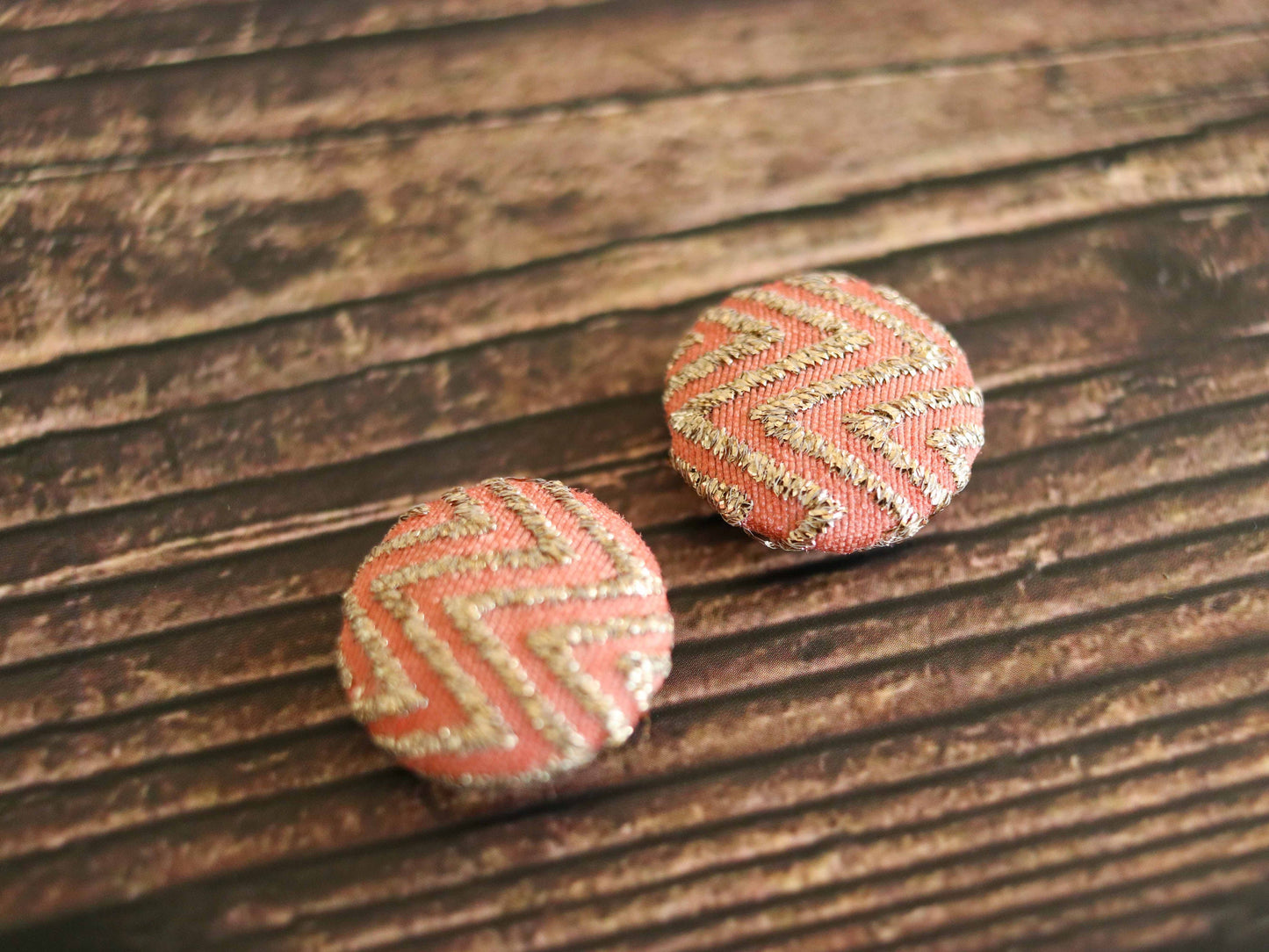 Peach Gold Brocade Fabric Button, Handmade Woven Button, Peach Gold Charm,Pink Gota Button Charm, Sherwani Wedding Button, 2 pcs