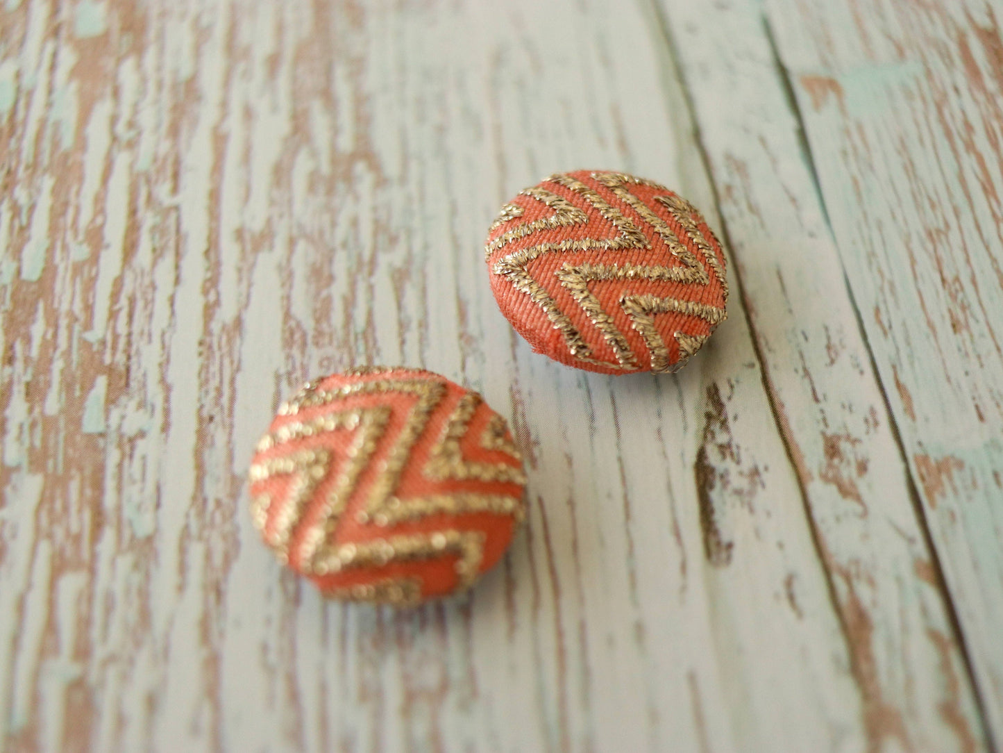 Peach Gold Brocade Fabric Button, Handmade Woven Button, Peach Gold Charm,Pink Gota Button Charm, Sherwani Wedding Button, 2 pcs
