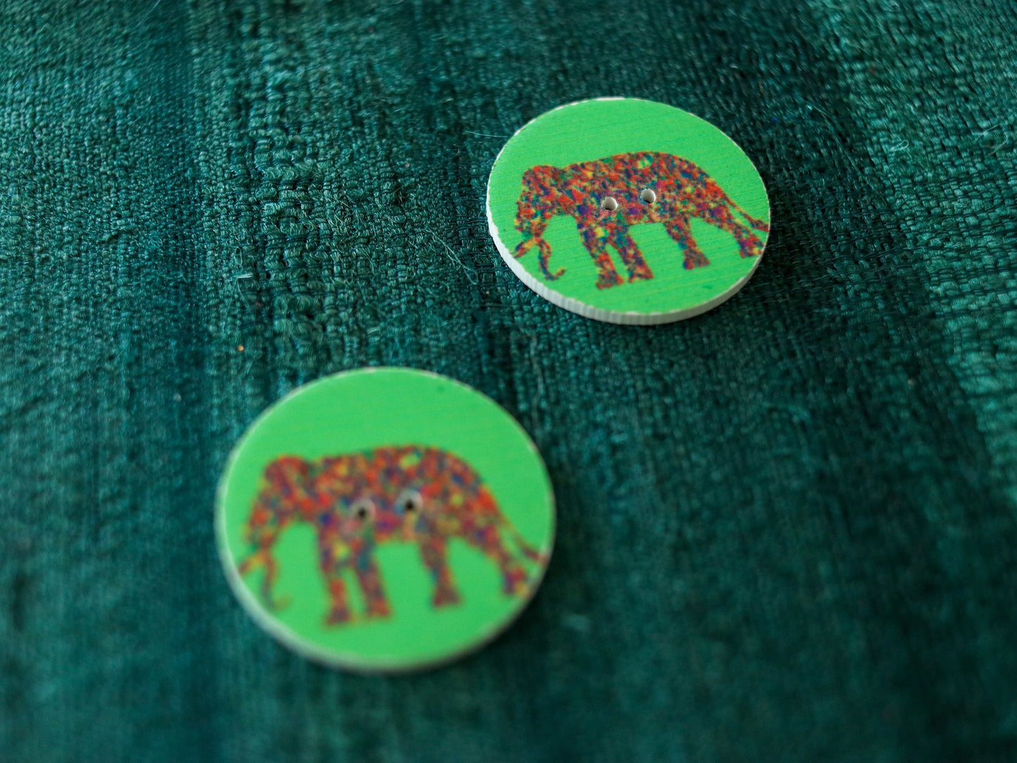 Elephant Printed Wooden Button,Digital Print Animal Button Charm,Green Multicolour Elephant Print Button,Sherwani Kurta Button,2 pcs