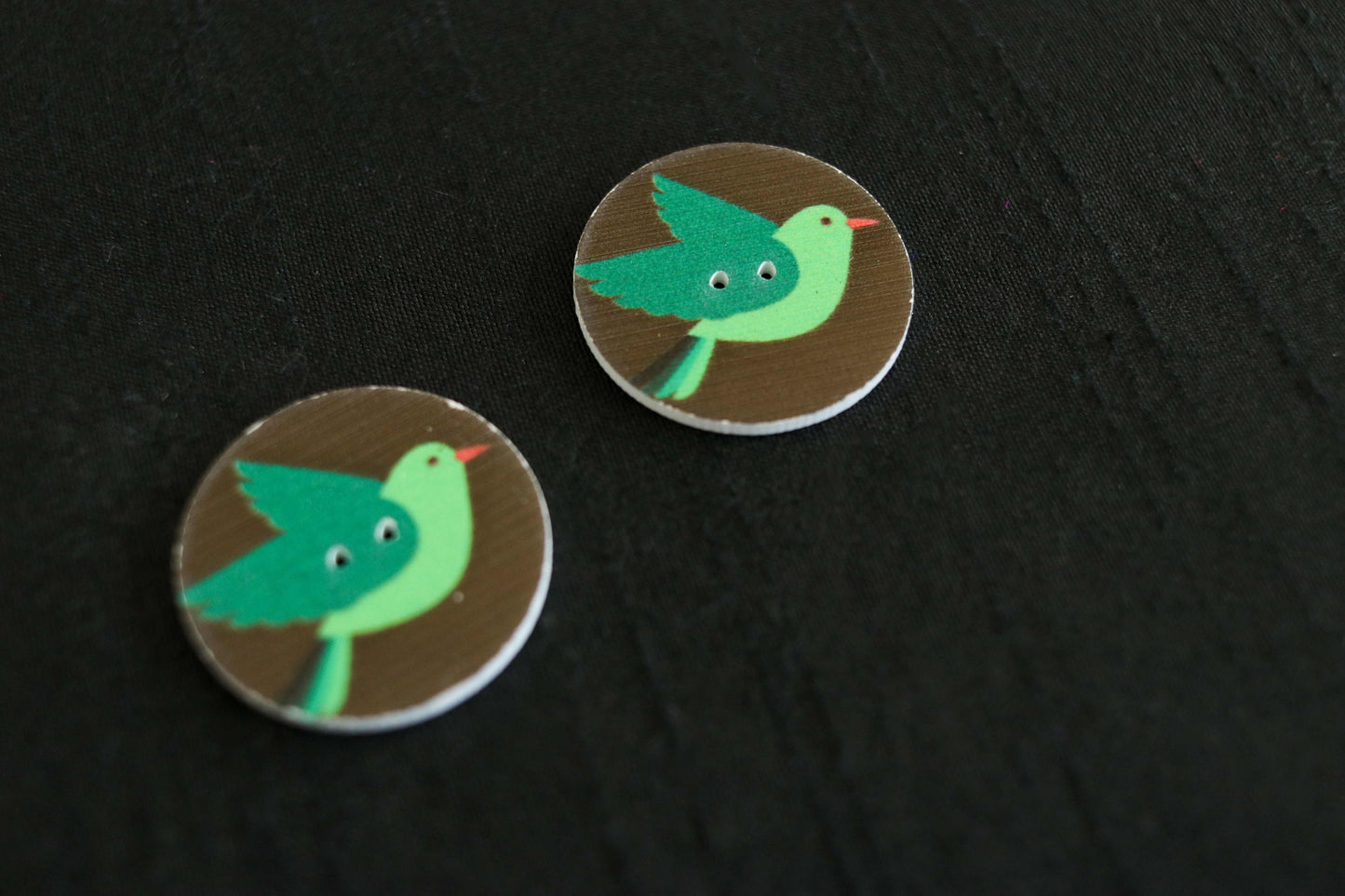 Green Parrot Printed Wooden Button,Digital Print Bird Button Charm,Black Green Bird Print Button,Sherwani Kurta Button,2 pcs