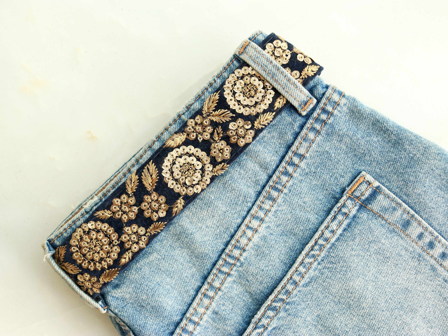 Deep Blue Gold Velvet Trim,Indian Floral Sequin Embroidered Border,Blue Gold Lace,Floral Velvet Saree Border,Price/mtr