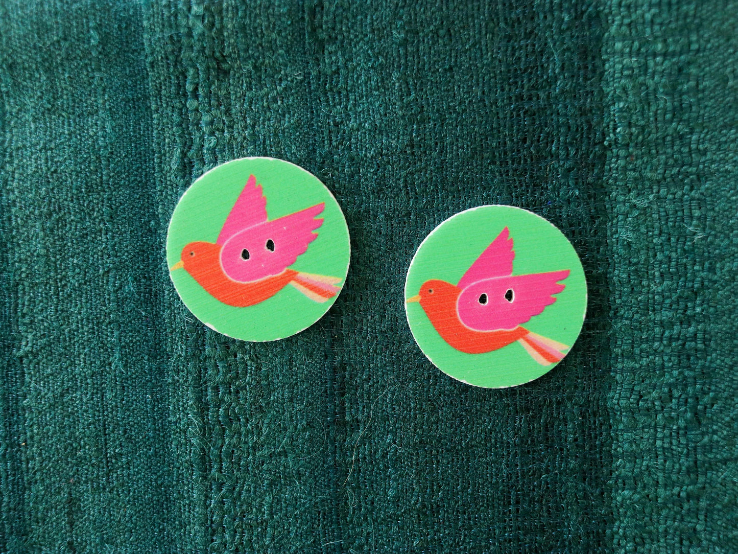 Pink Parrot Printed Wooden Button,Digital Print Bird Button Charm,Green Pink Bird Print Button,Sherwani Kurta Button,2 pcs