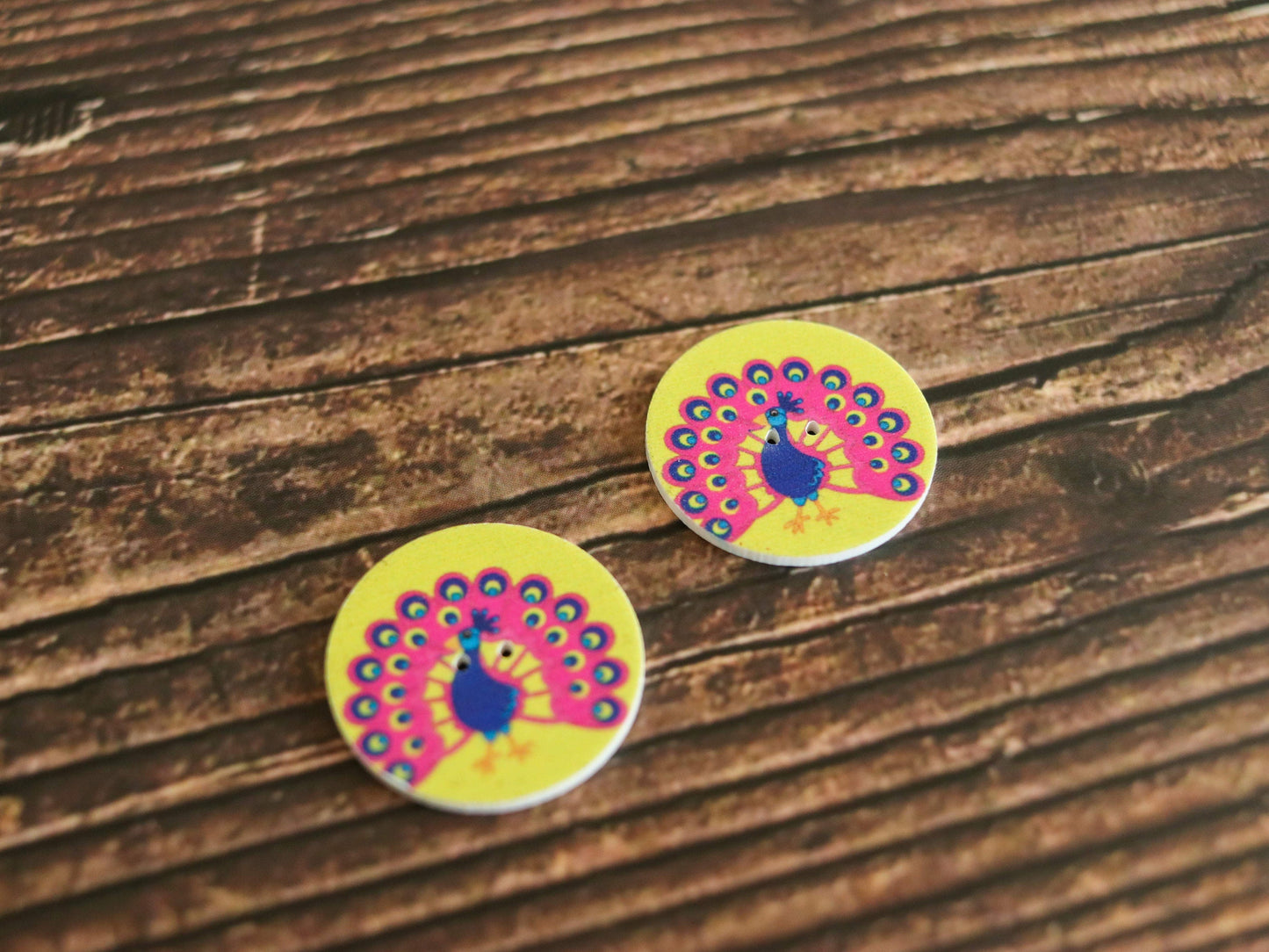 Peacock Printed Wooden Button,Digital Print Bird Button Charm,Blue Yellow Bird Print Button,Sherwani Kurta Button,2 pcs