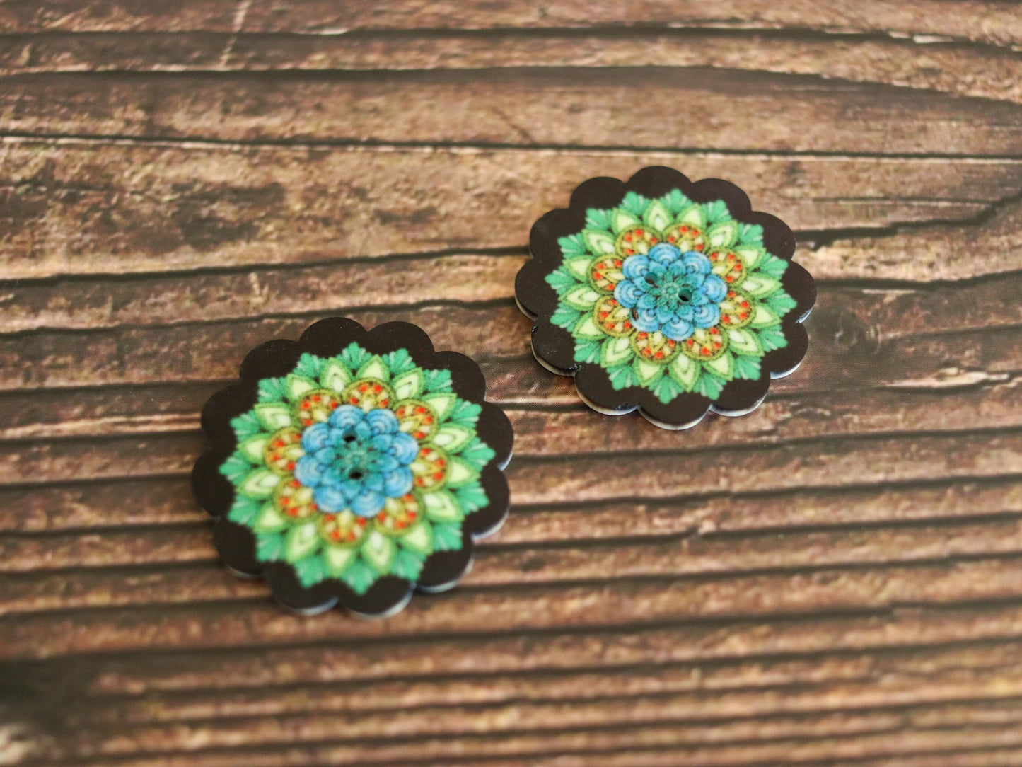 Green Black Floral Printed Button,Wooden Digital Print Floral Button Charm,Neon Green Printed Button,Sherwani Kurta Button,2 pcs