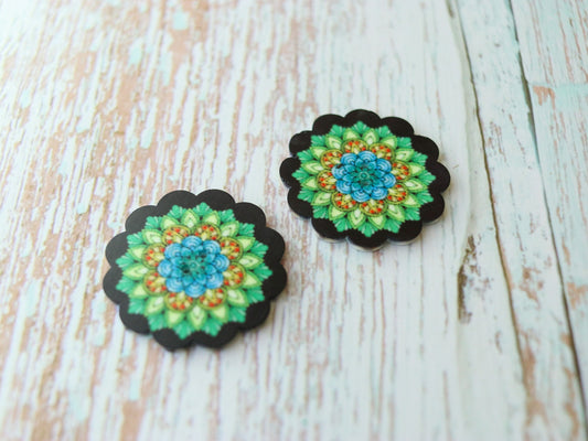 Green Black Floral Printed Button,Wooden Digital Print Floral Button Charm,Neon Green Printed Button,Sherwani Kurta Button,2 pcs