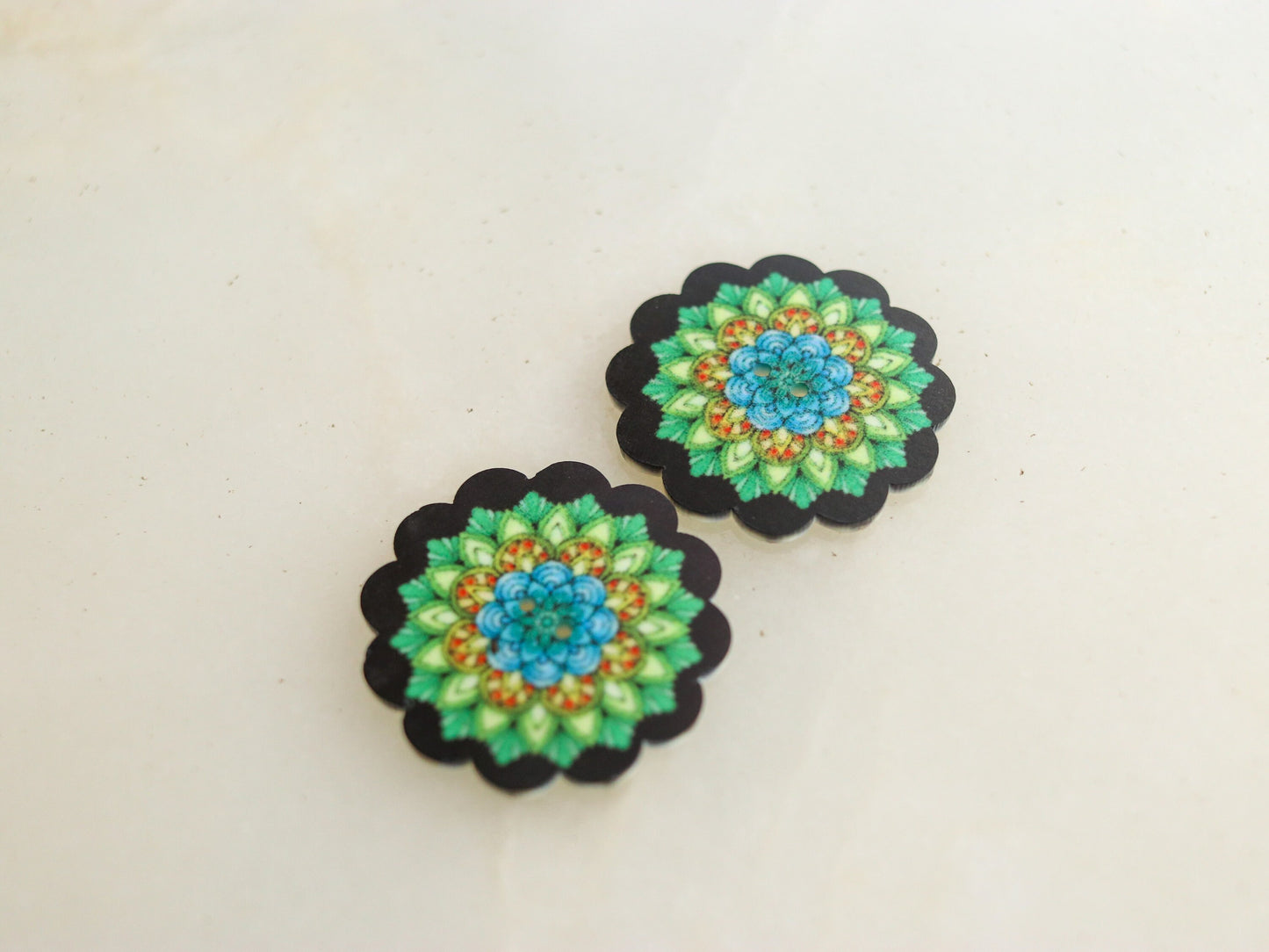 Green Black Floral Printed Button,Wooden Digital Print Floral Button Charm,Neon Green Printed Button,Sherwani Kurta Button,2 pcs