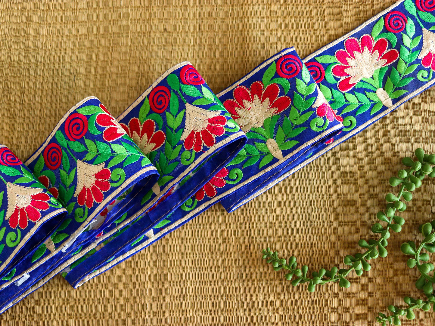 Blue Pink Floral Embroidered Trim,Indian Fabric Border,Blue Red Floral Lace,Parsi Embroidery Blue Floral Saree Border,Price/mtr