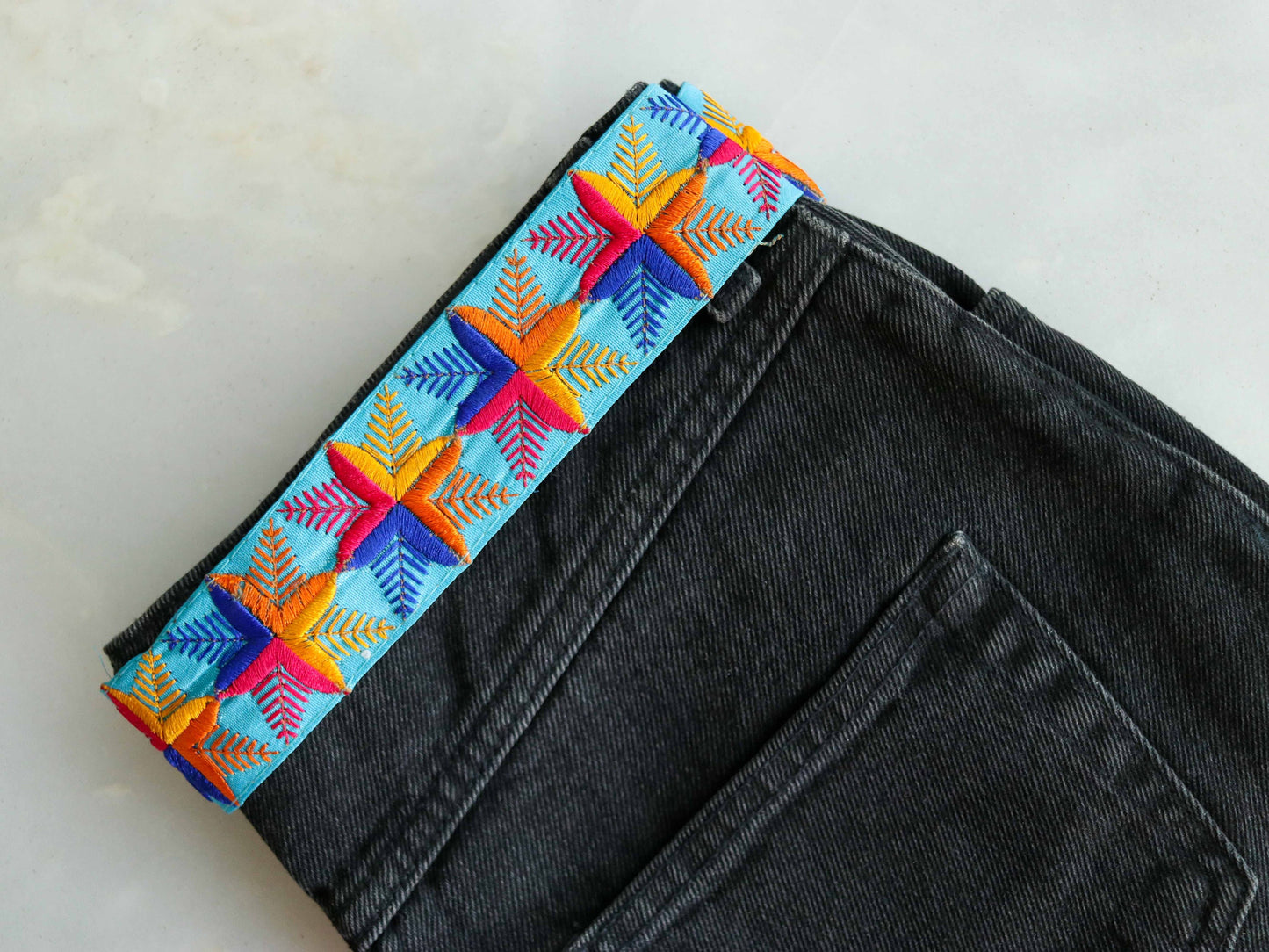 Blue Pink Embroidered Phulkari Trim,Floral Indian Border,Geometric Blue Lace,Boho Hippie Phulkari Saree Border,Snowflake Design,Price/mtr