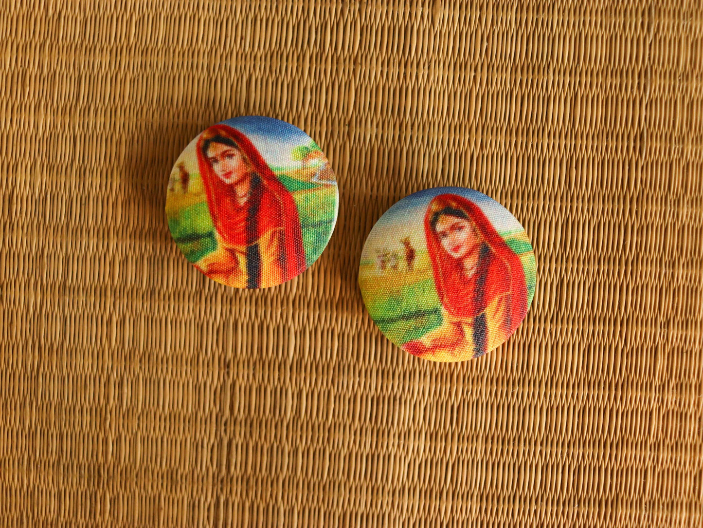 Indian Girl Printed Fabric Button,Handmade Digital Print Button Charm,Human Print Button,Sherwani Kurta Button,Tribal Button,2 pcs