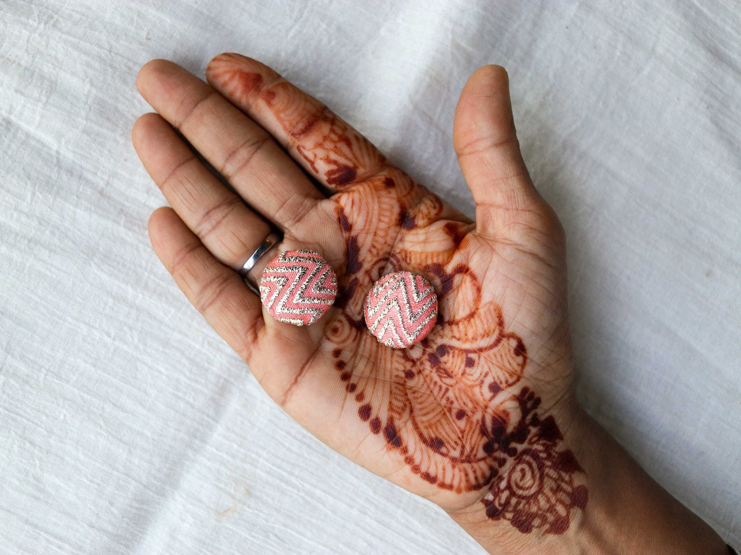 Peach Gold Brocade Fabric Button, Handmade Woven Button, Peach Gold Charm,Pink Gota Button Charm, Sherwani Wedding Button, 2 pcs