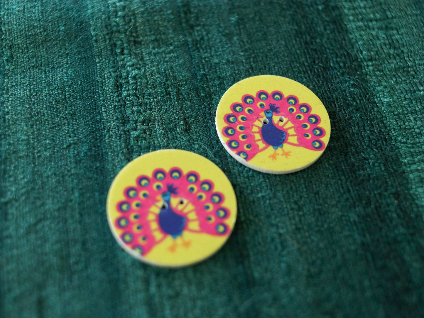 Peacock Printed Wooden Button,Digital Print Bird Button Charm,Blue Yellow Bird Print Button,Sherwani Kurta Button,2 pcs