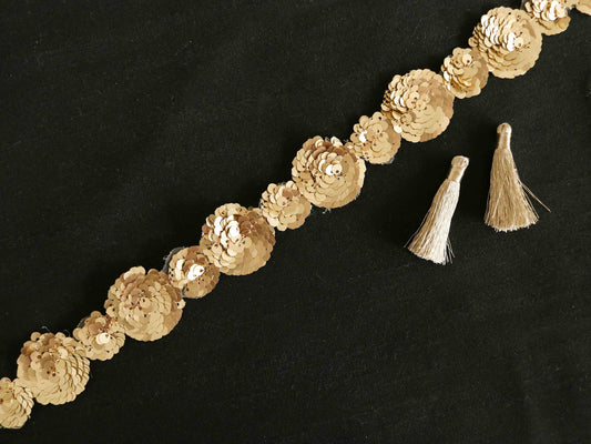 Gold Sequin Floral Embroidered Trim,Cutwork Floral Sequin Border,Gold Sequin Lace,Indian Fabric Gold Saree Border,Price/mtr