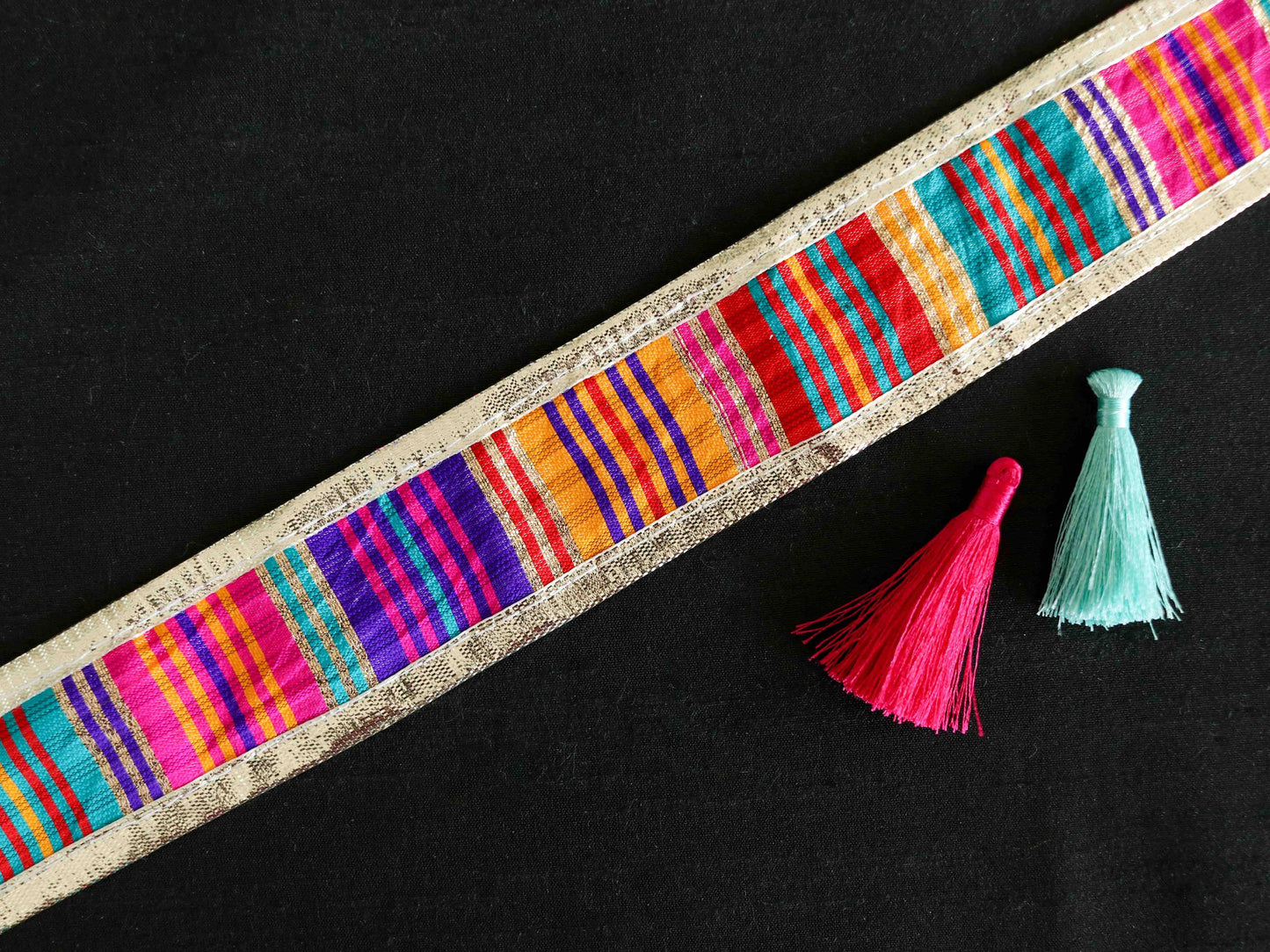 Multicolour Silver Gold Stripe Trim,Rainbow Festive Printed Border,Boho Pride Designer Bridal Lace,Stripe Gota Saree Border,Price/mtr