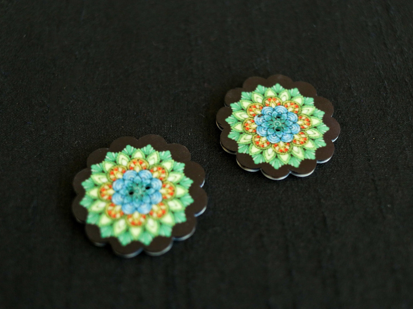 Green Black Floral Printed Button,Wooden Digital Print Floral Button Charm,Neon Green Printed Button,Sherwani Kurta Button,2 pcs