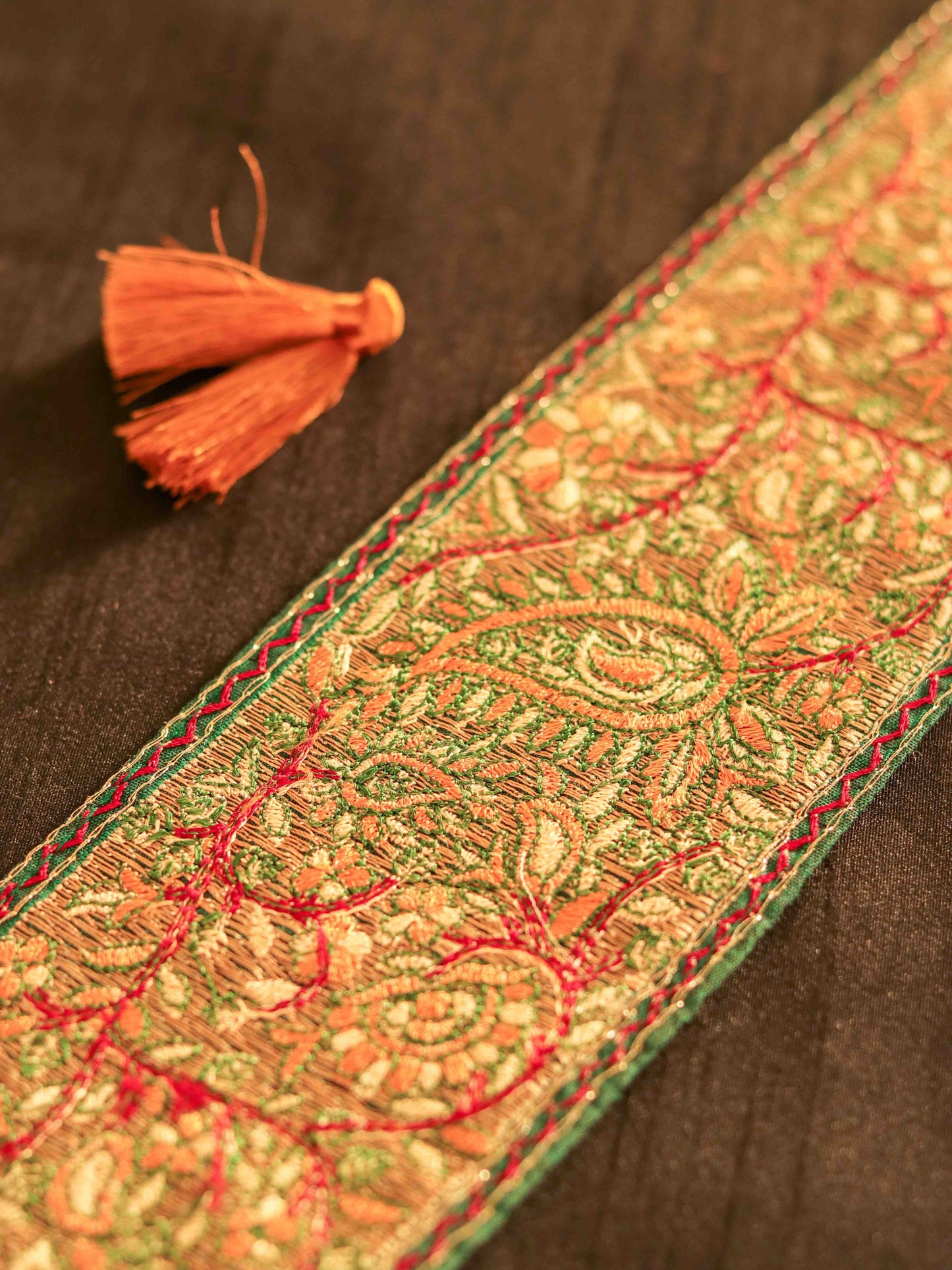 Green Red Floral Embroidered Trim,Indian Fabric Embroidered Border,Green Red Floral Lace,Parsi Embroidery Saree Border,Price/mt