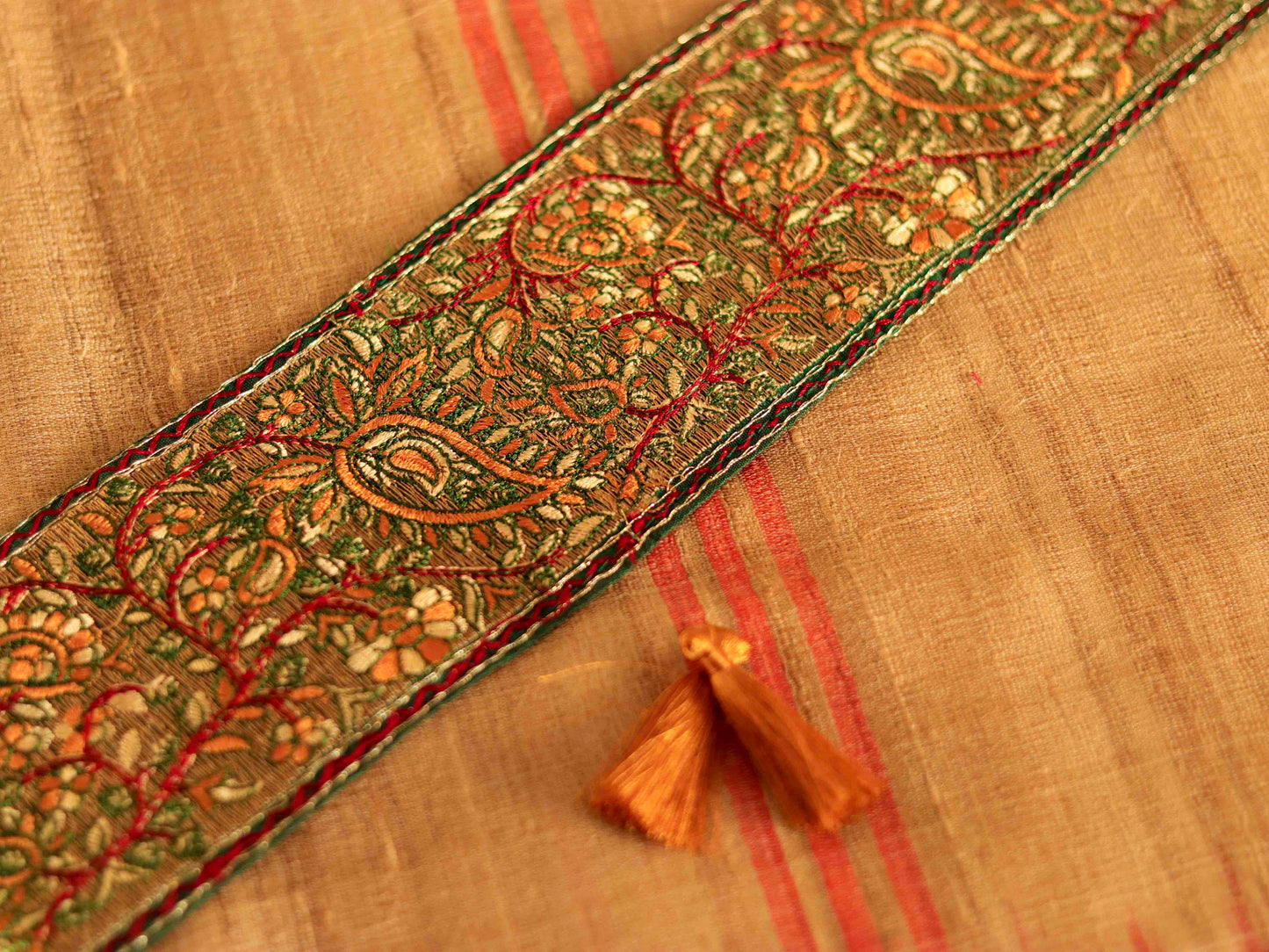 Green Red Floral Embroidered Trim,Indian Fabric Embroidered Border,Green Red Floral Lace,Parsi Embroidery Saree Border,Price/mt