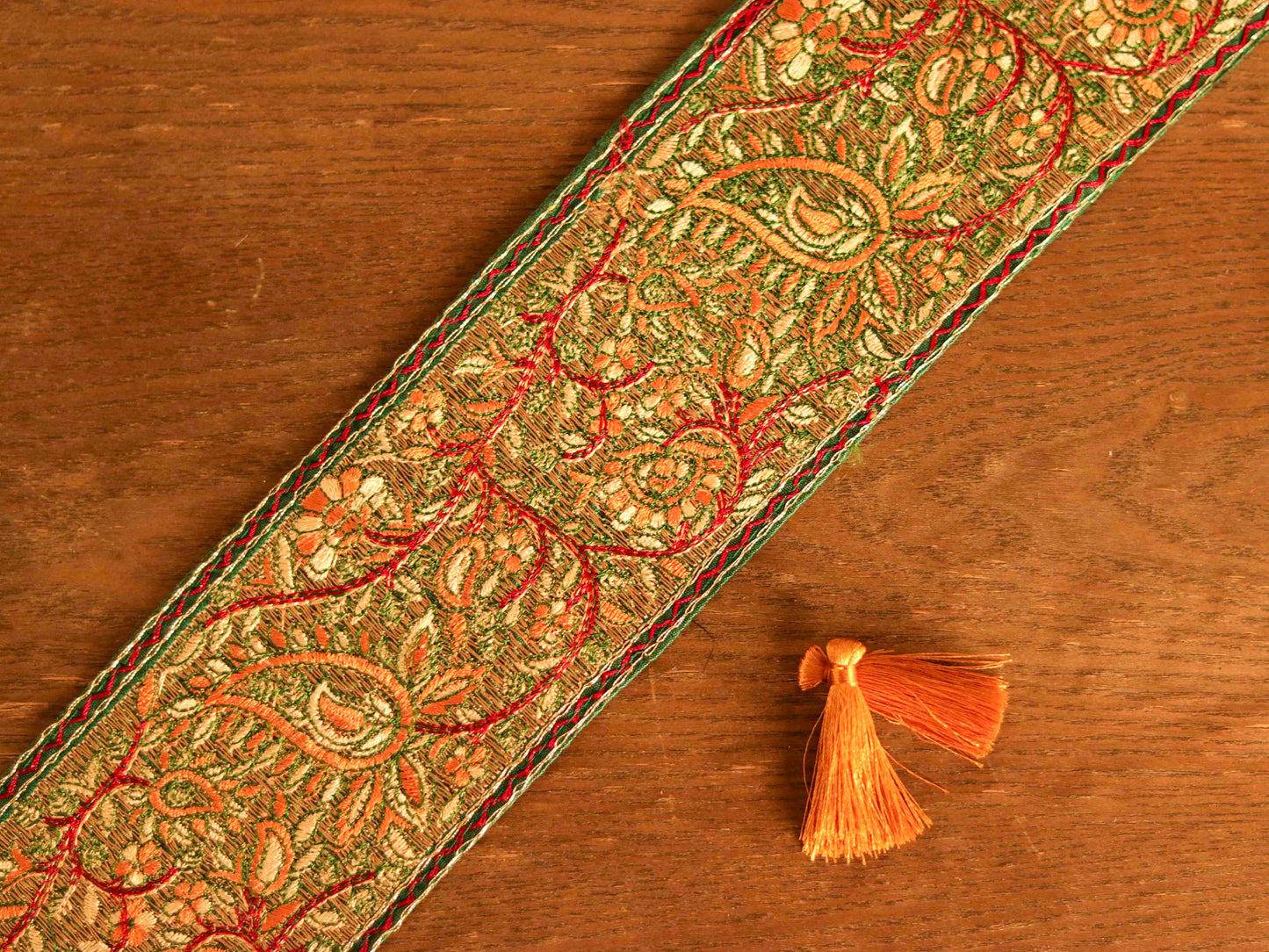 Green Red Floral Embroidered Trim,Indian Fabric Embroidered Border,Green Red Floral Lace,Parsi Embroidery Saree Border,Price/mt