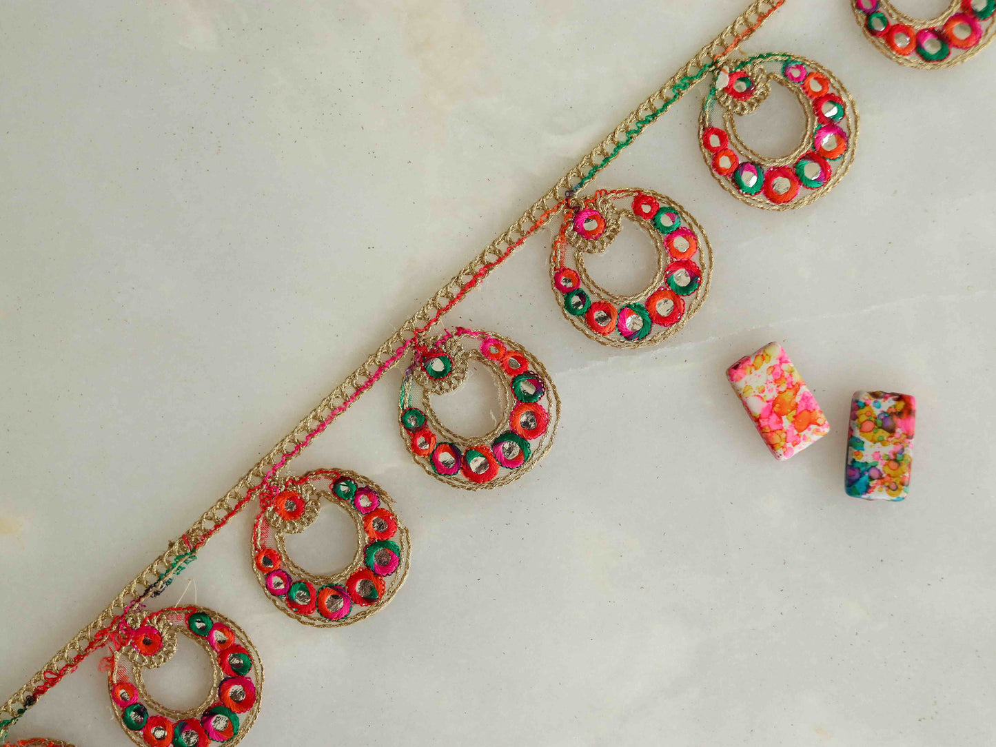 Colourful Sequin Cutwork Embroidered Trim,Round Jhumka Jewellery Cutwork Border,Indian Fabric Lace,Cutwork Saree Border,Price/mtr